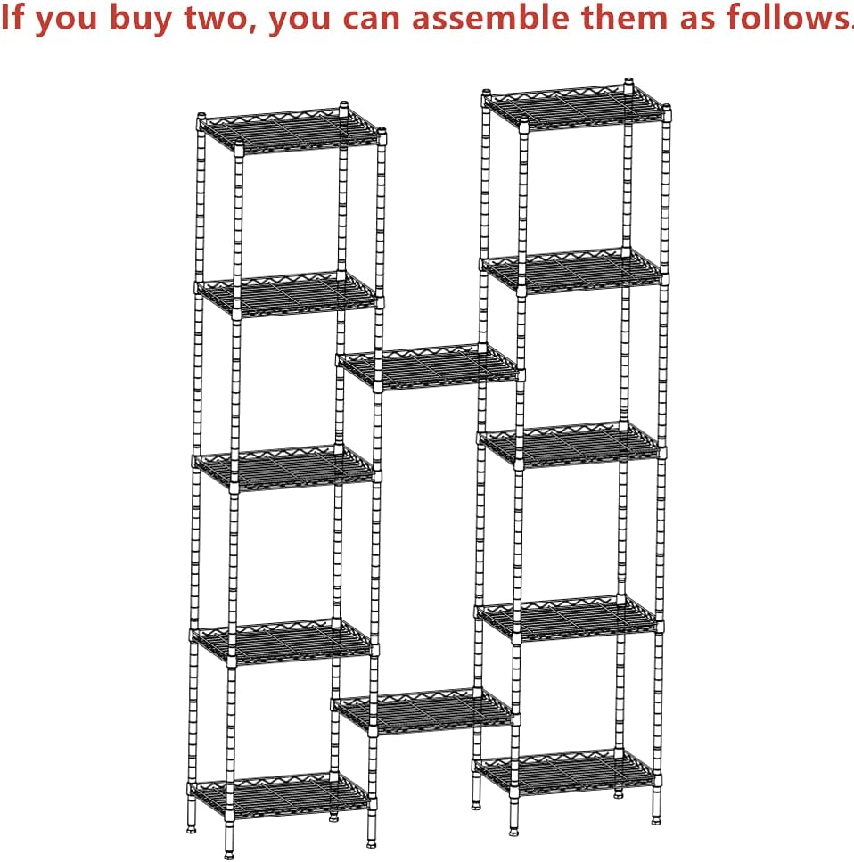 REGILLER 6 Wire Shelving Steel Storage Rack Adjustable Unit Shelves for Laundry Bathroom Kitchen Pantry Closet(Silver, 11.7" D x 16.8" W x 63" H)