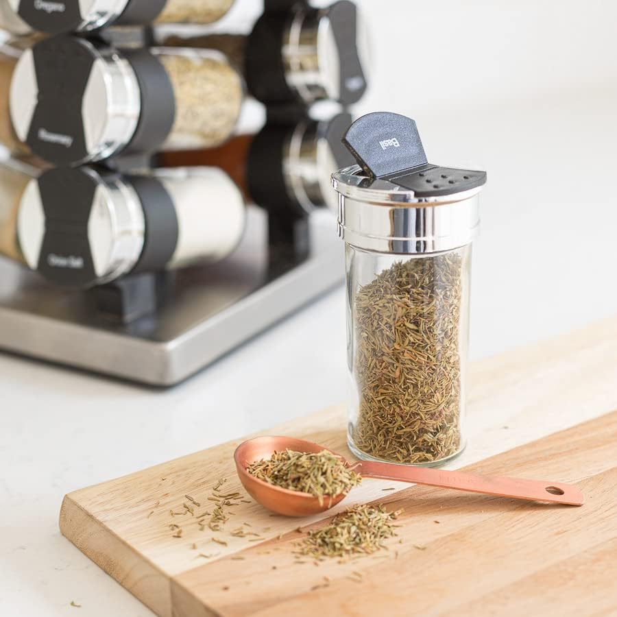 Orii 20 Jar Spice Rack with Spices Included - Tower Organizer for Kitchen Spices and Seasonings, (Silver Black)