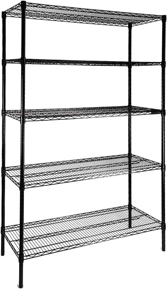 5-Tier Wire Shelving Adjustable Shelves Unit Metal Storage Rack for Laundry Bathroom Kitchen Pantry Closet Organization (Black, 16.6" L x 11.4" W x 49.1" H)