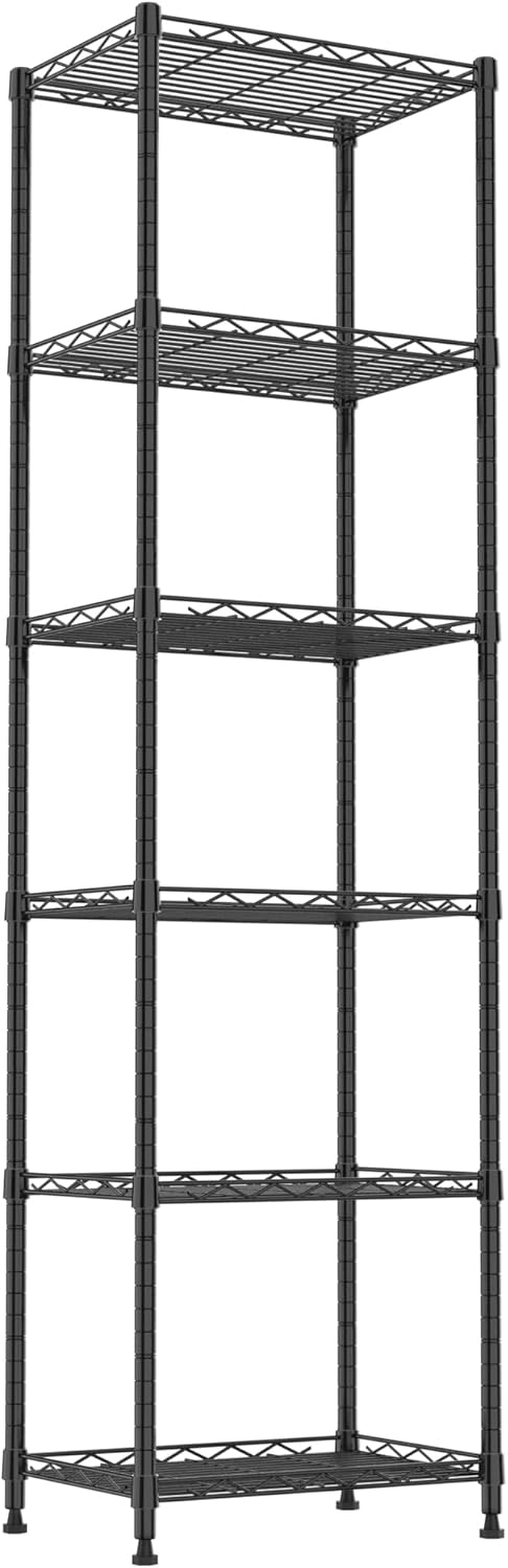 REGILLER 6 Wire Shelving Steel Storage Rack Adjustable Unit Shelves for Laundry Bathroom Kitchen Pantry Closet(Silver, 11.7" D x 16.8" W x 63" H)