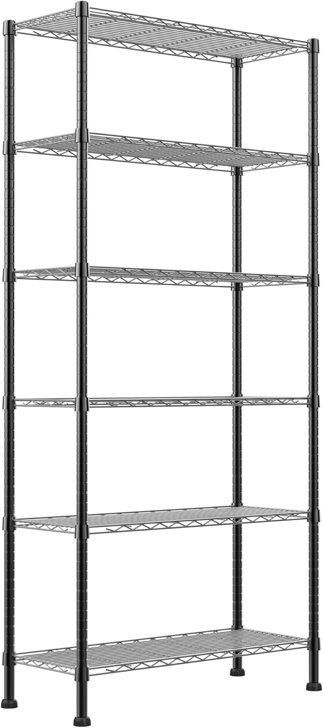 REGILLER 6 Wire Shelving Steel Storage Rack Adjustable Unit Shelves for Laundry Bathroom Kitchen Pantry Closet(Silver, 11.7" D x 16.8" W x 63" H)