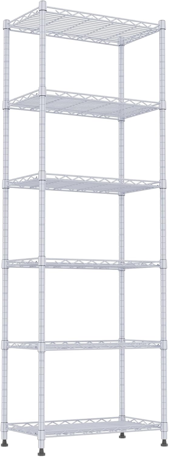 REGILLER 6 Wire Shelving Steel Storage Rack Adjustable Unit Shelves for Laundry Bathroom Kitchen Pantry Closet(Silver, 11.7" D x 16.8" W x 63" H)