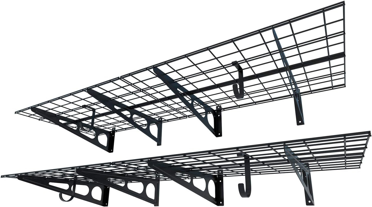FLEXIMOUNTS 2-Pack 2x6ft Garage Shelving 24-inch-by-72-inch Wall Shelf Garage Storage Rack Floating Shelves, Black