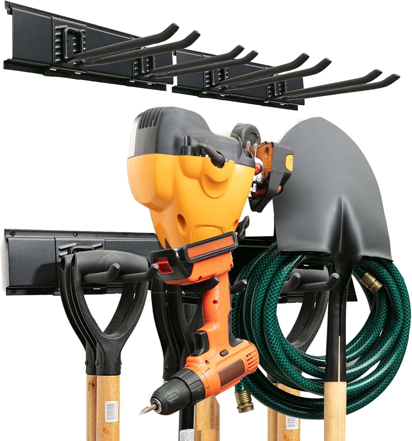 Garage Tool Organizer Wall Mount - 48 inches - Sturdy Storage Rack with Adjustable Hooks, Anti-Rust - Easy Installation, 300lbs Capacity - Garden Tool Organizer (03 Racks & 06 Hooks)