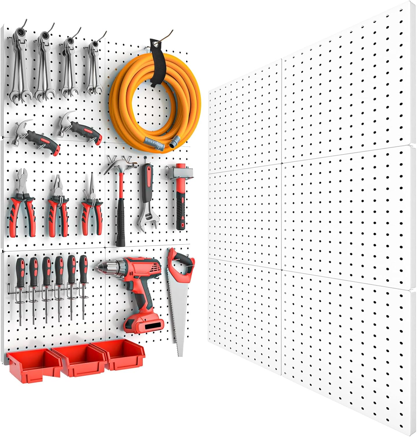 FZK Peg Board, 4 Pack Metal Pegboard Kit,Black Pegboard Wall Organizer with 32 Pcs Hooks, Peg Board for Walls Home, Garage Tool Storage, Office Organization, Kitchen, Craft Room