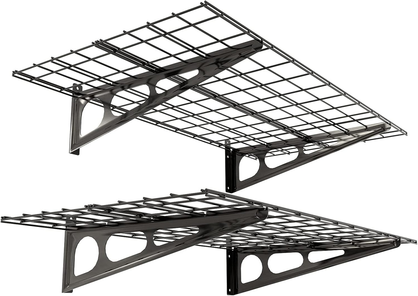 FLEXIMOUNTS 2-Pack 2x6ft Garage Shelving 24-inch-by-72-inch Wall Shelf Garage Storage Rack Floating Shelves, Black