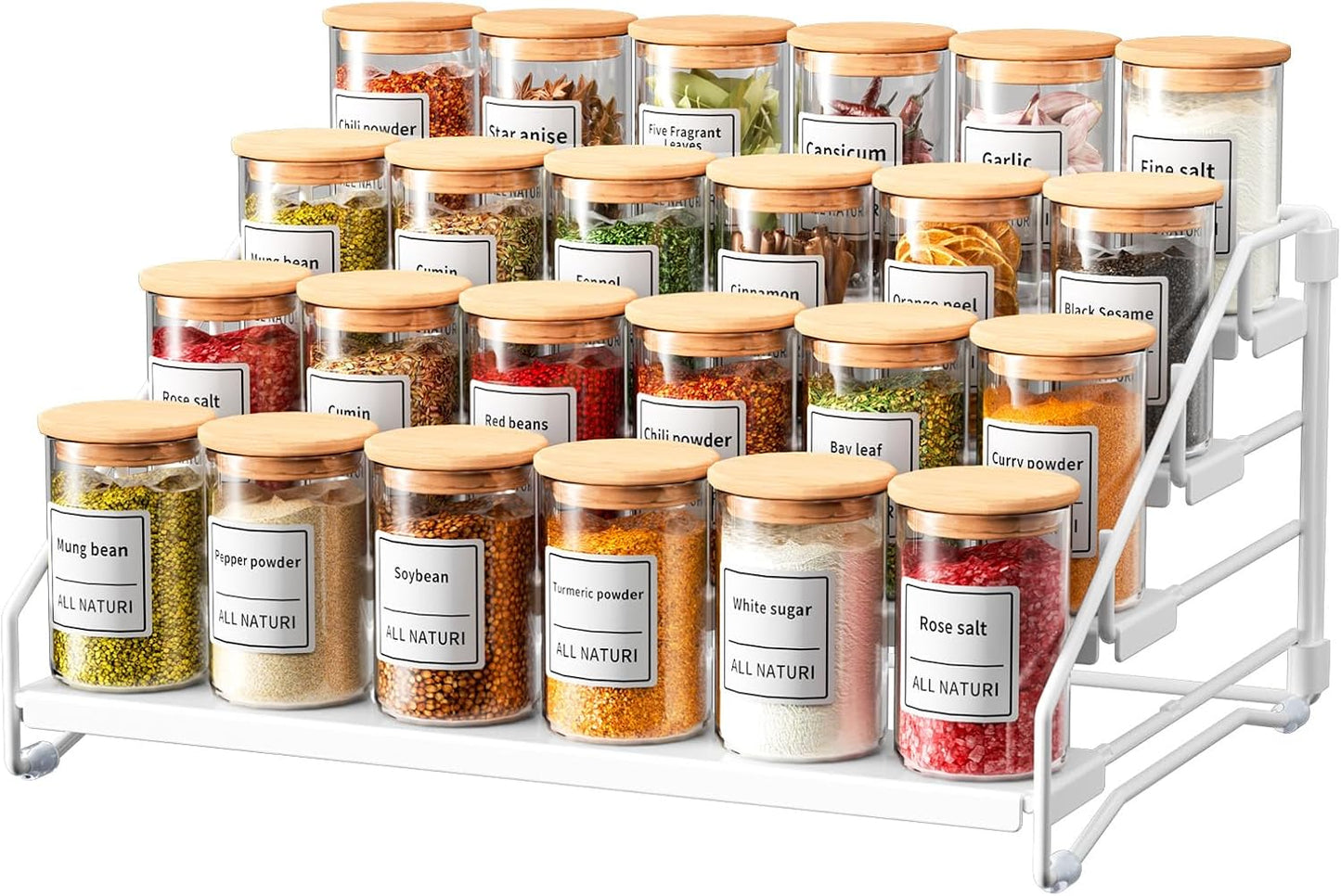 RCHYFEED Spice Rack Organizer for Cabinet Pantry,4 Tier Spice Rack Countertop, Depth Adjustable Spice Organization for Cabinet,Tierd Seasoning Organizer for Cabinet(Black, 1Pack)