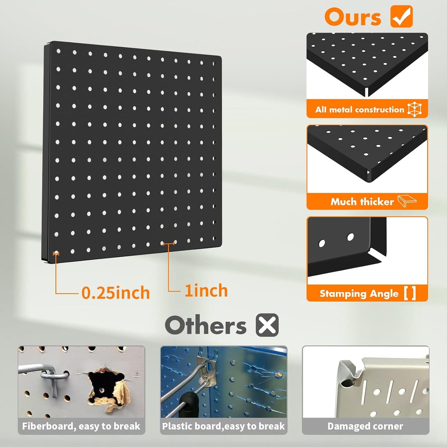 FZK Peg Board, 4 Pack Metal Pegboard Kit,Black Pegboard Wall Organizer with 32 Pcs Hooks, Peg Board for Walls Home, Garage Tool Storage, Office Organization, Kitchen, Craft Room