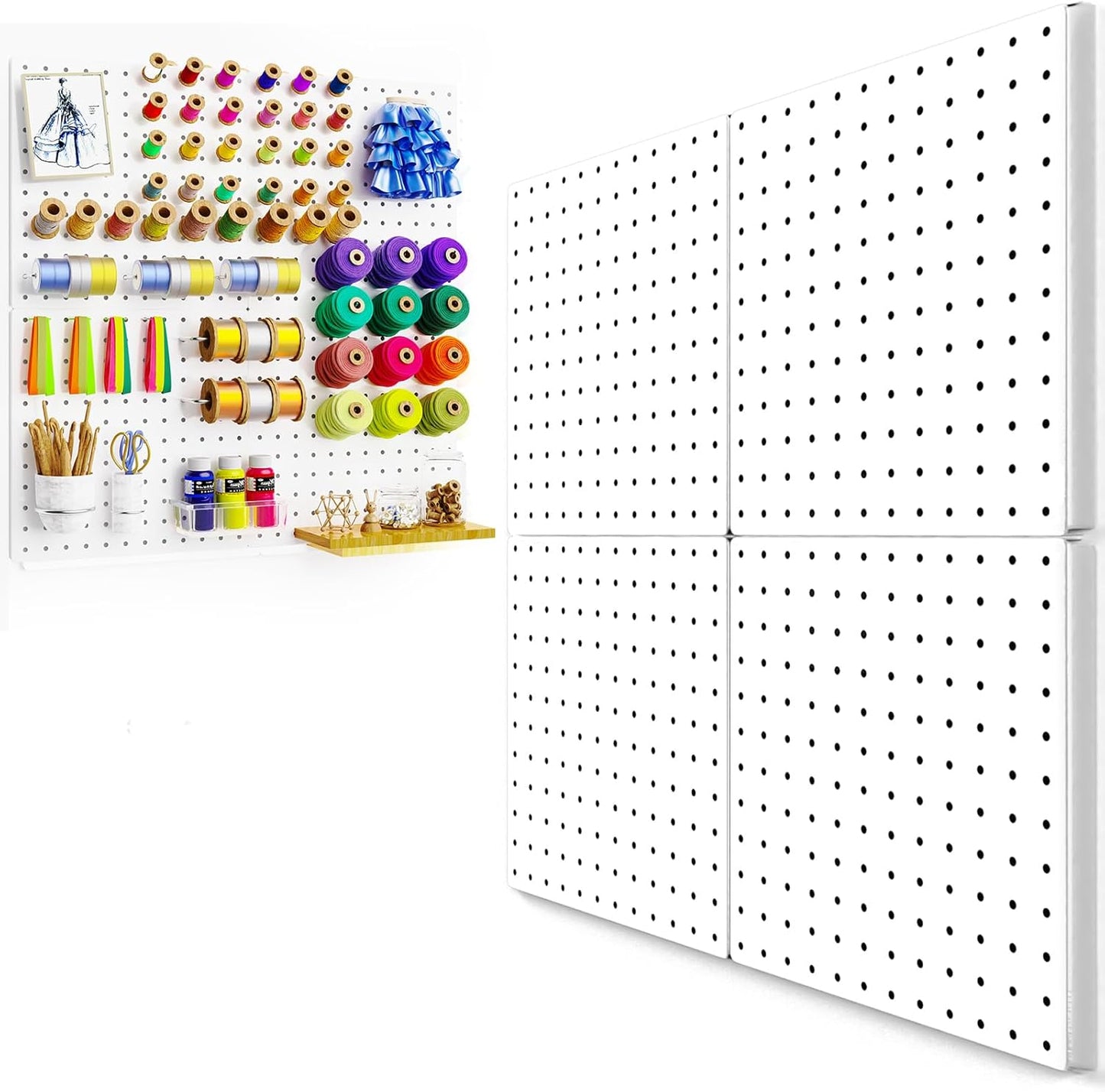 FZK Peg Board, 4 Pack Metal Pegboard Kit,Black Pegboard Wall Organizer with 32 Pcs Hooks, Peg Board for Walls Home, Garage Tool Storage, Office Organization, Kitchen, Craft Room