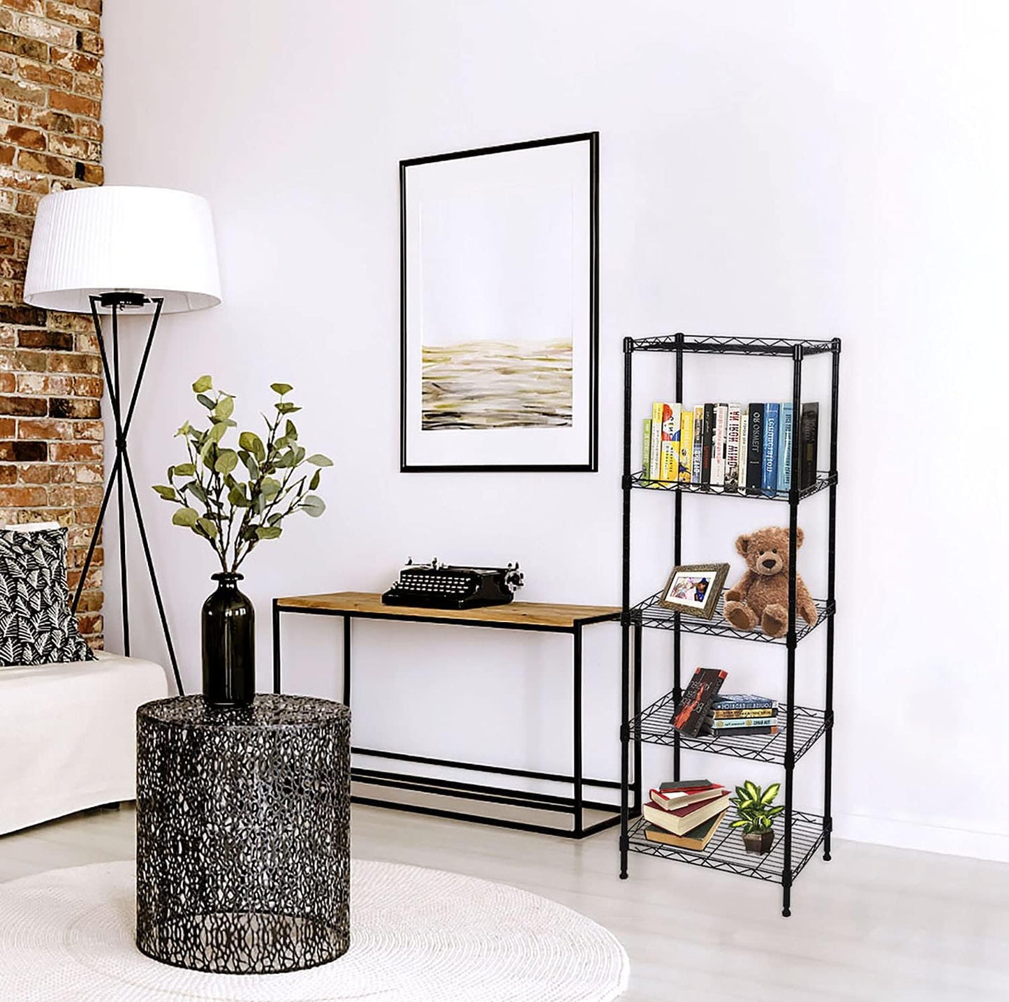 5-Tier Wire Shelving Adjustable Shelves Unit Metal Storage Rack for Laundry Bathroom Kitchen Pantry Closet Organization (Black, 16.6" L x 11.4" W x 49.1" H)