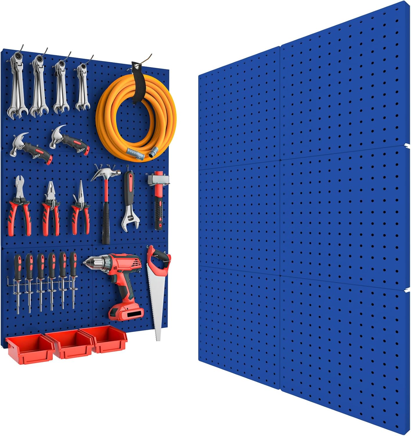 FZK Peg Board, 4 Pack Metal Pegboard Kit,Black Pegboard Wall Organizer with 32 Pcs Hooks, Peg Board for Walls Home, Garage Tool Storage, Office Organization, Kitchen, Craft Room