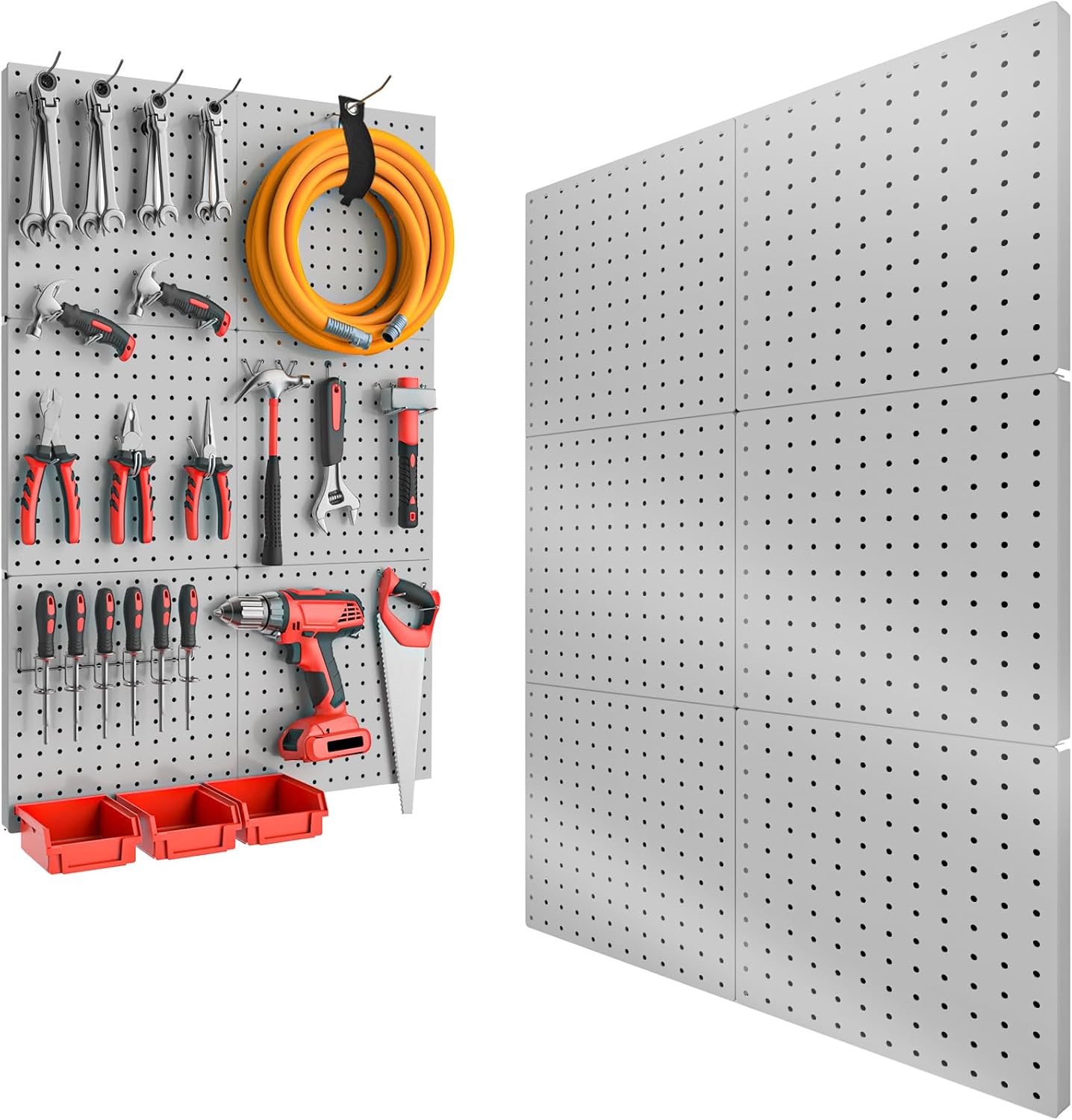 FZK Peg Board, 4 Pack Metal Pegboard Kit,Black Pegboard Wall Organizer with 32 Pcs Hooks, Peg Board for Walls Home, Garage Tool Storage, Office Organization, Kitchen, Craft Room