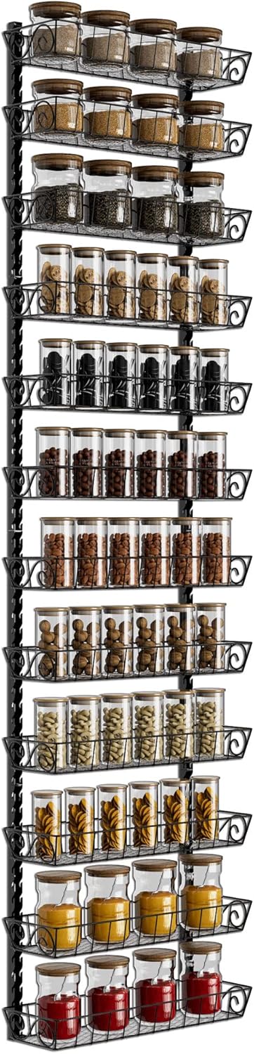 SWOMMOLY Adjustable Wall Mount Spice Rack, 3-Tier Dual-use (Multi-use) Organizer, Black