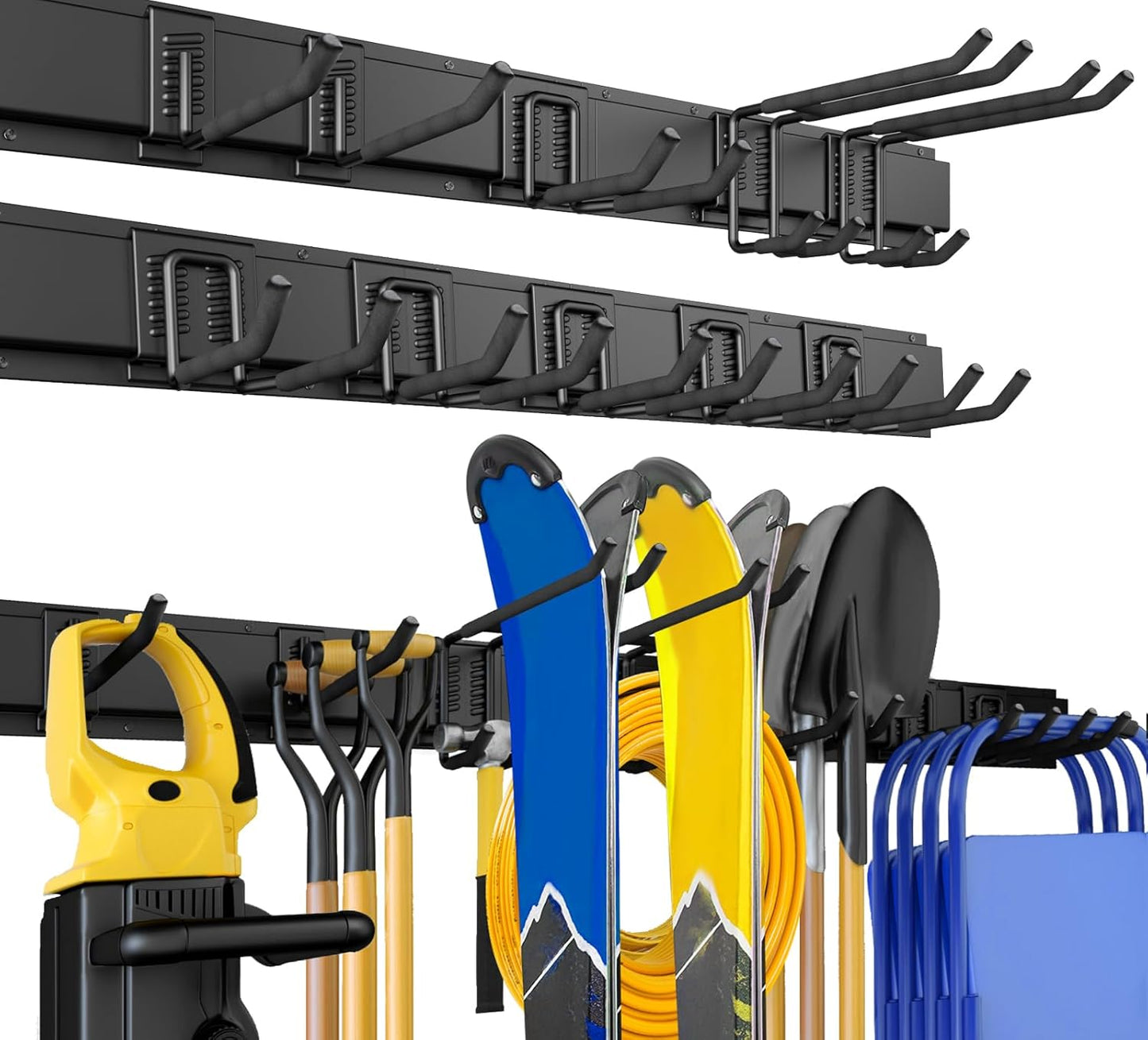 48 Inches Garage Storage, Garage Organization, Wall Mount Garden Tool Organizer, 440lbs Adjustable Heavy Duty Metal Hanging Hooks, Yard Rack Hanger System Shovel Rake Broom Ladder Holder, Men Gift