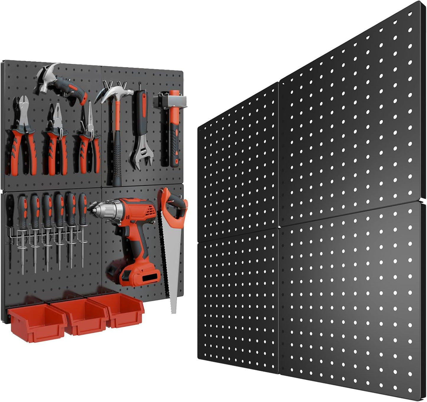 FZK Peg Board, 4 Pack Metal Pegboard Kit,Black Pegboard Wall Organizer with 32 Pcs Hooks, Peg Board for Walls Home, Garage Tool Storage, Office Organization, Kitchen, Craft Room