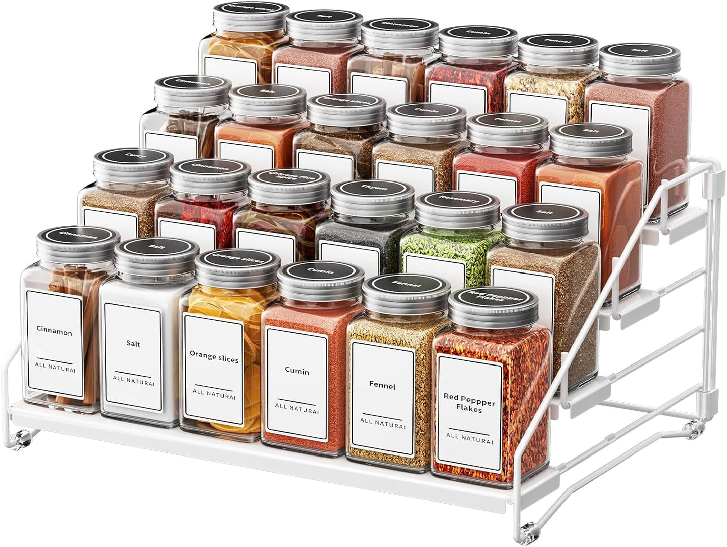 4 Tier Spice Rack for Cabinet, Spice Rack Organizer, Depth Adjustable Spice Holder for Countertop, Cupboard, Pantry, Seasoning Shelf, Metal, Black (1 Pack)