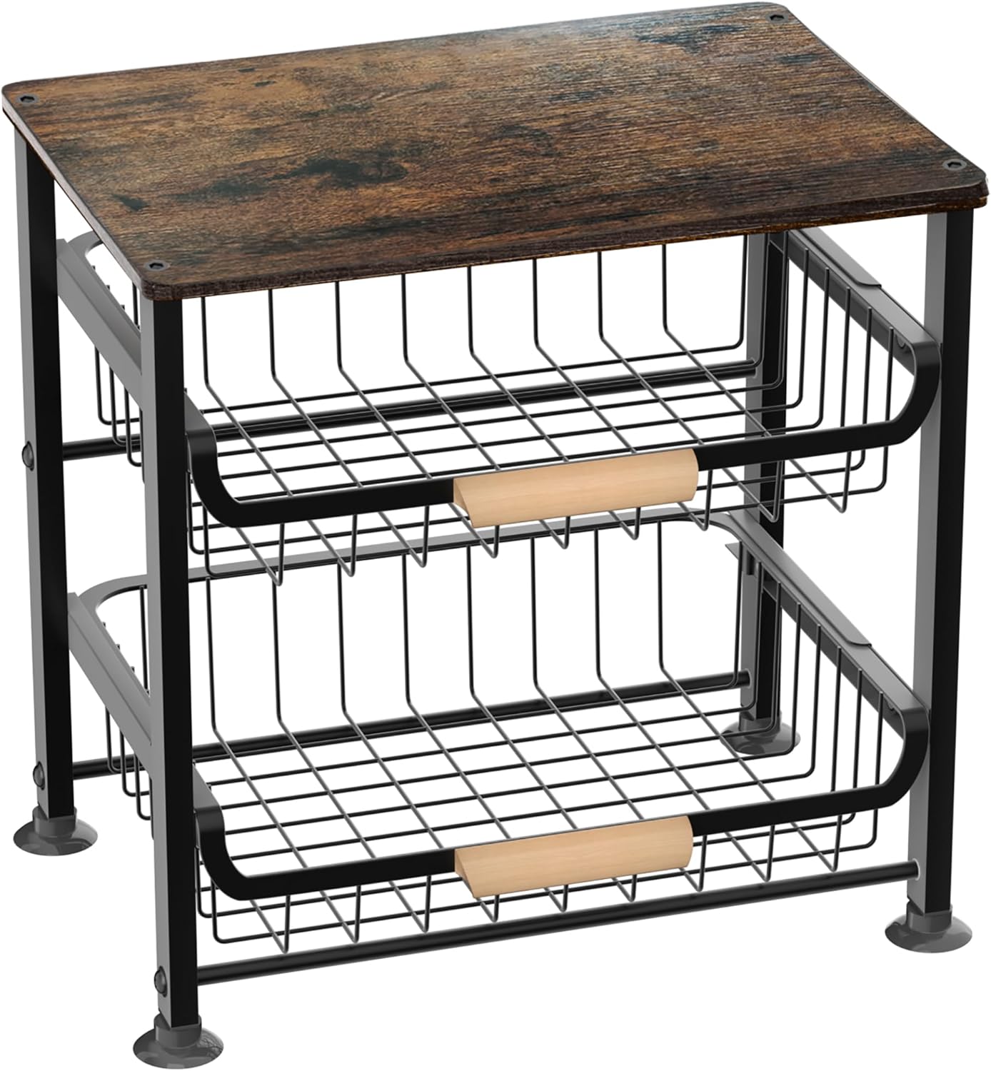 5-Layer Fruit Basket Kitchen Food Organizer and Rack, Stackable Storage Cart with Desktop, Pull-Out Hollow Metal Basket, Wheeled Sorting Rack Spice Rack, Black