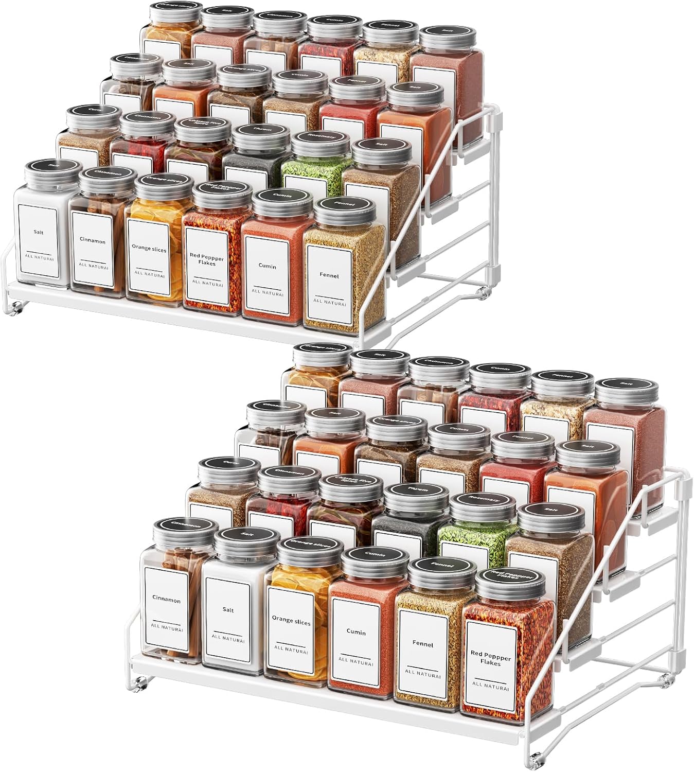 4 Tier Spice Rack for Cabinet, Spice Rack Organizer, Depth Adjustable Spice Holder for Countertop, Cupboard, Pantry, Seasoning Shelf, Metal, Black (1 Pack)