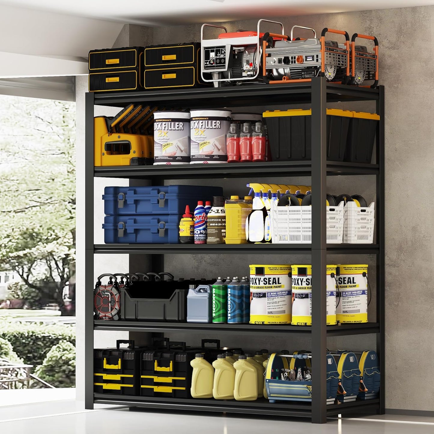72" H Garage Shelving 2000LBS Heavy Duty Storage Shelves Adjustable 5 Tier Metal Shelves for Storage Garage Industrial Shelving Utility Racks,16" D x35.5 Wx72 H,Black