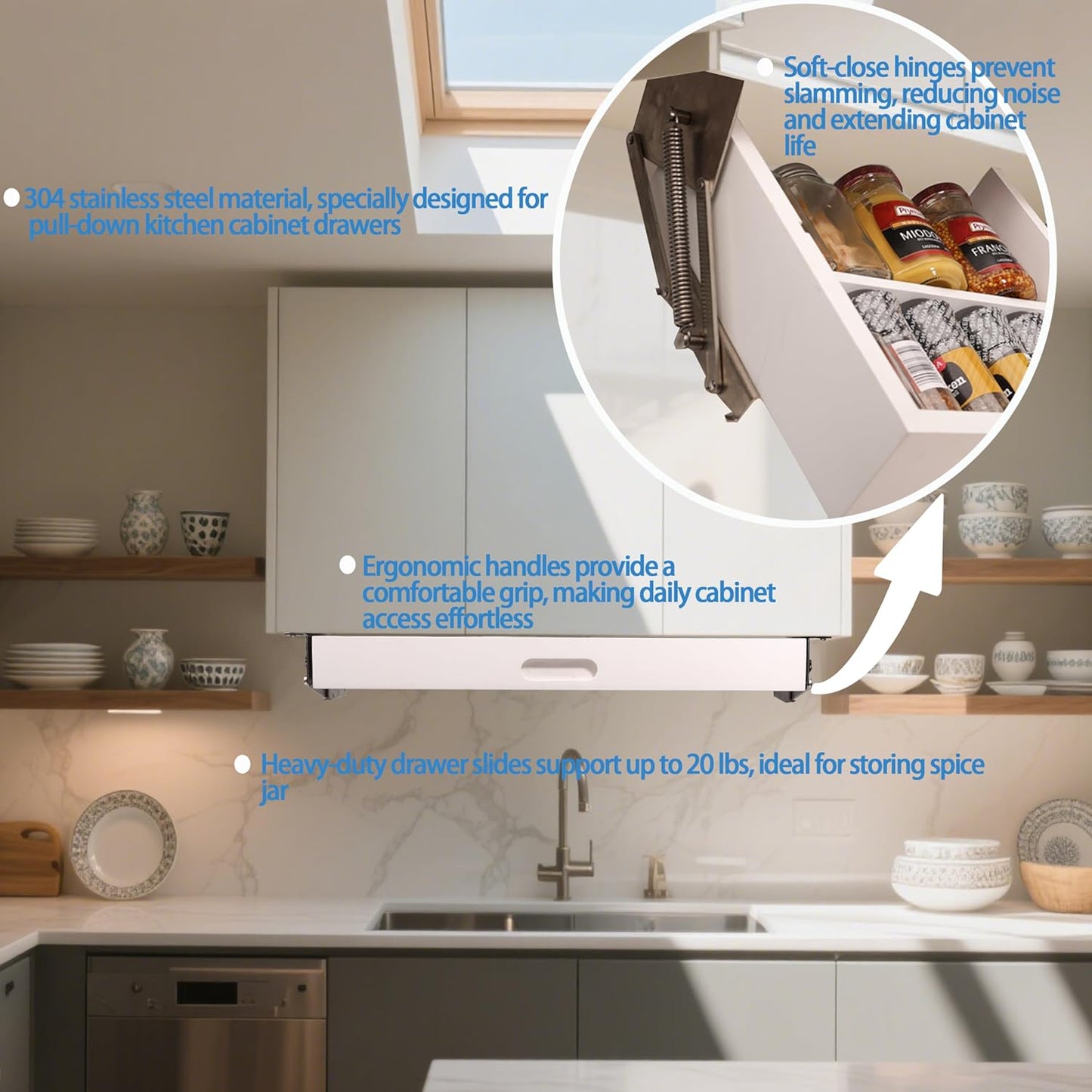 Pull Down Under Cabinet Spice Rack, Kitchen Storage Organizer, Counter Space Shelf (Spice rack)