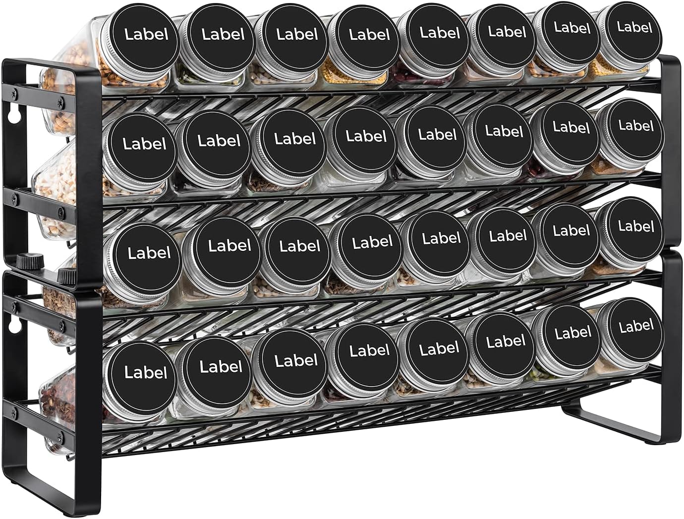 JONYJ 4 Tier Stackable Seasoning Rack Organizer, Detachable Countertop Spice Jar Rack for Cabinet, Freestanding , Black Frosted Iron Kitchen Counter Shelf