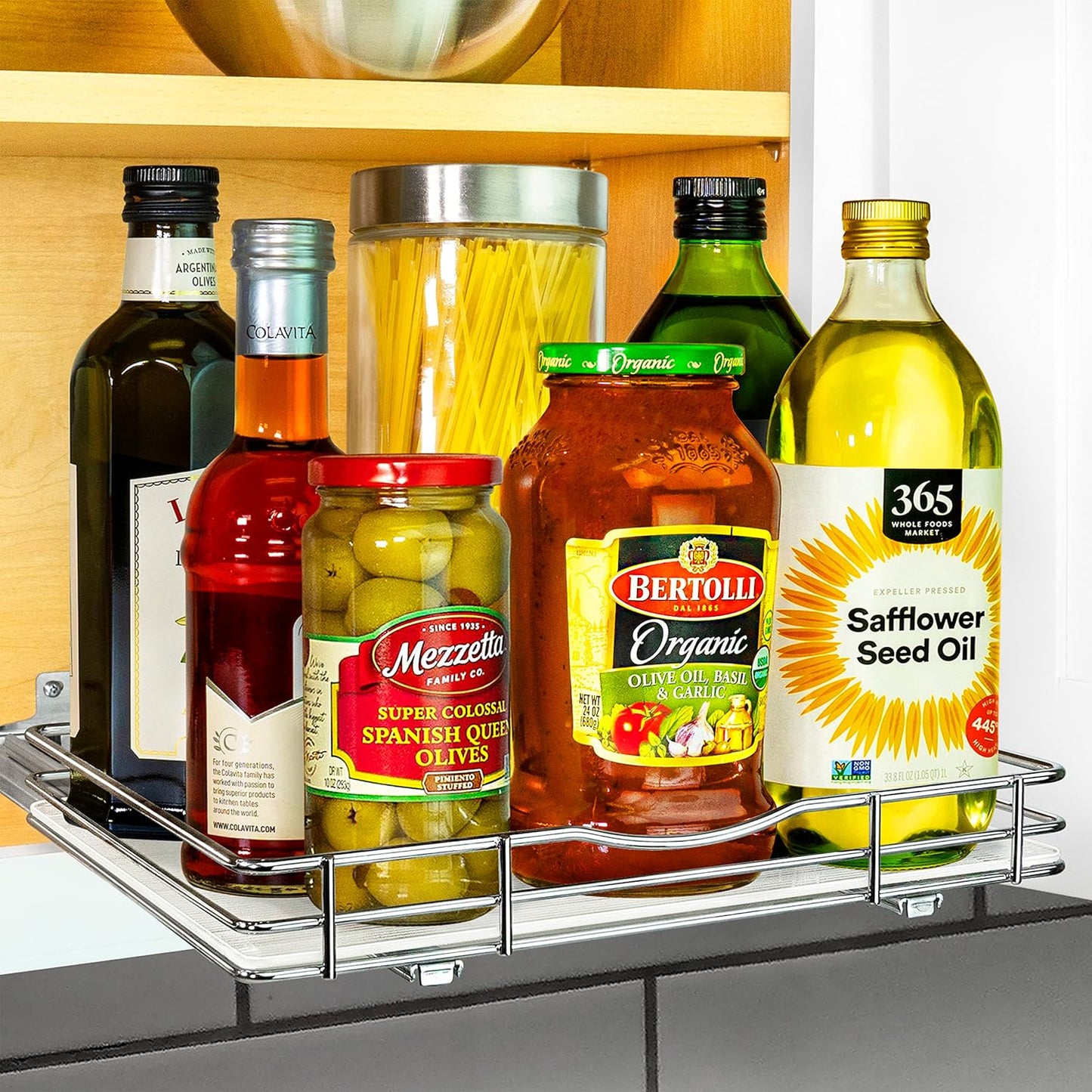 LYNK PROFESSIONAL® Pull Out Spice Rack Organizer for Inside Kitchen Cabinets - 4-1/4 inch Wide - Slide Out Drawer – Chrome Sliding Spice Cabinet Organization Shelf Racks - 2 Tier