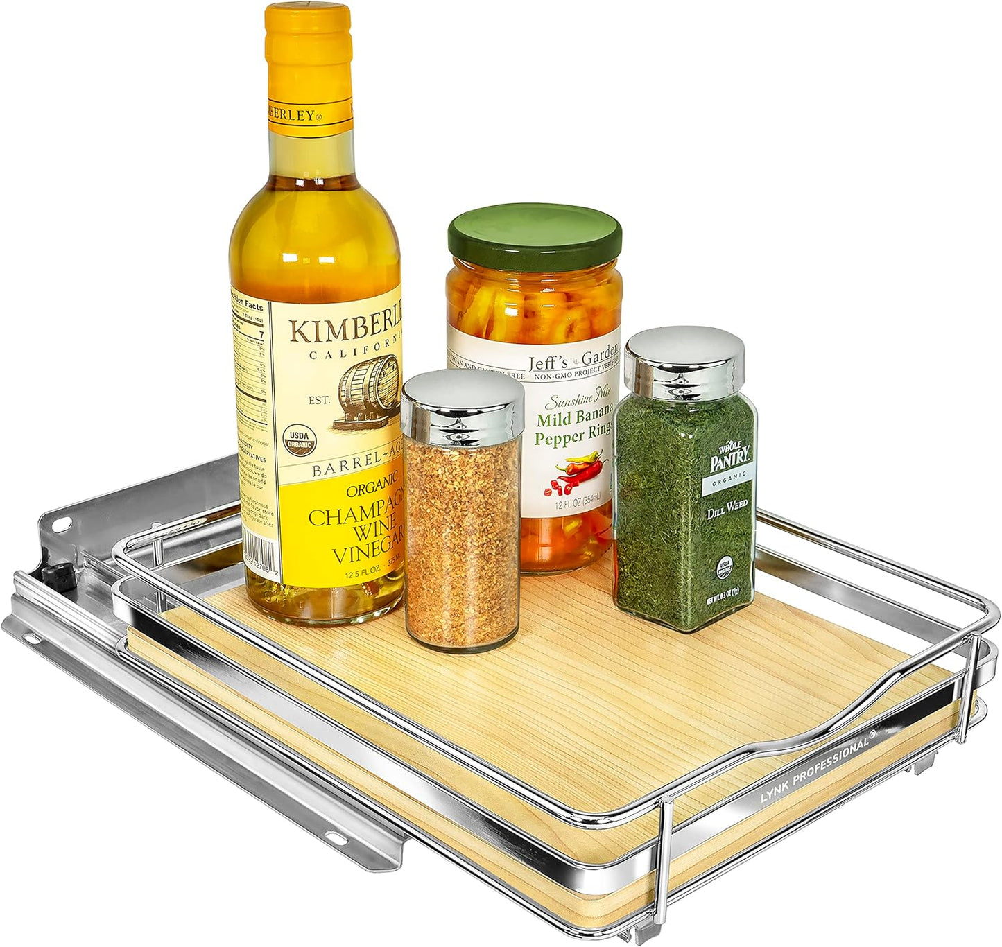 LYNK PROFESSIONAL® Pull Out Spice Rack Organizer for Inside Kitchen Cabinets - 4-1/4 inch Wide - Slide Out Drawer – Chrome Sliding Spice Cabinet Organization Shelf Racks - 2 Tier