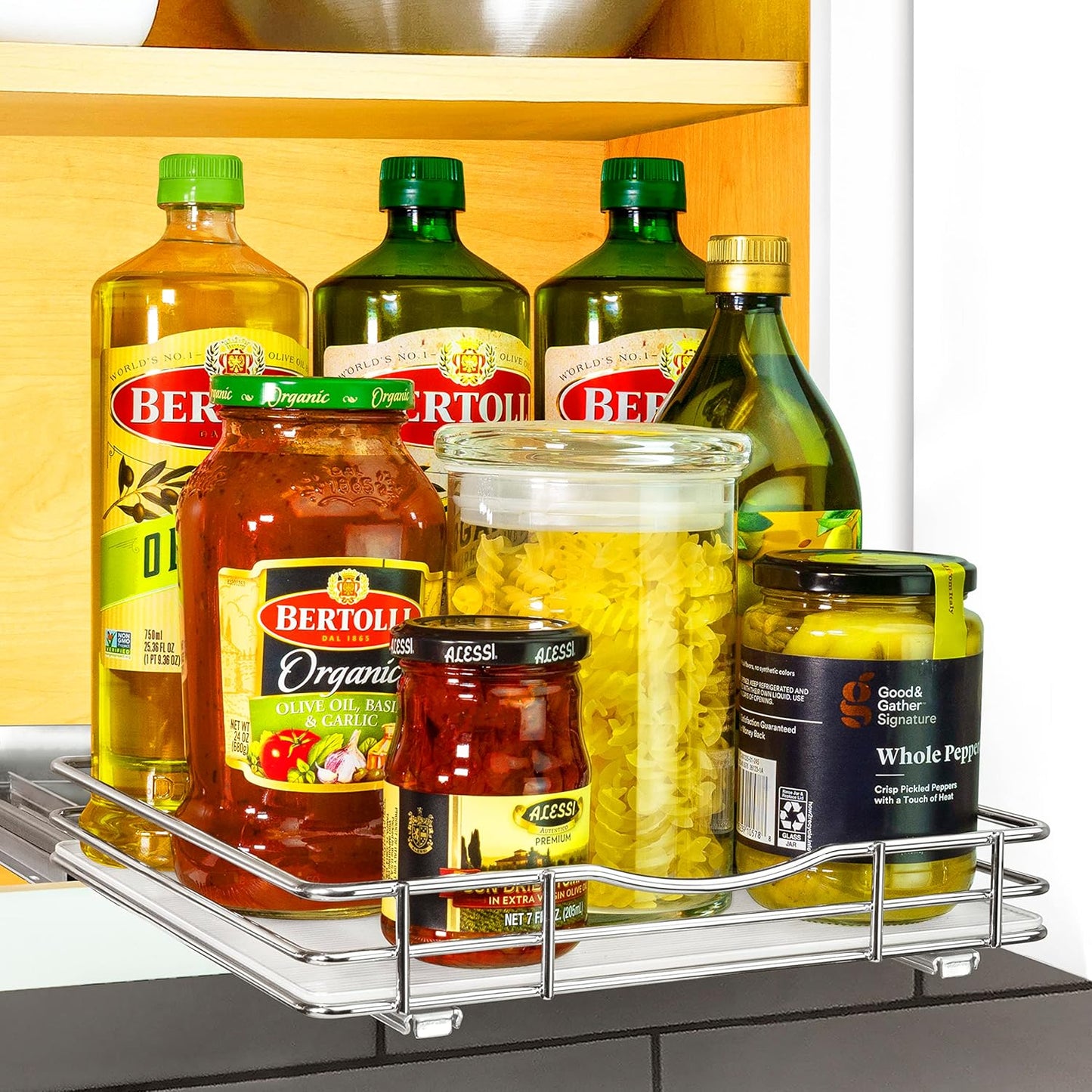 LYNK PROFESSIONAL® Pull Out Spice Rack Organizer for Inside Kitchen Cabinets - 4-1/4 inch Wide - Slide Out Drawer – Chrome Sliding Spice Cabinet Organization Shelf Racks - 2 Tier