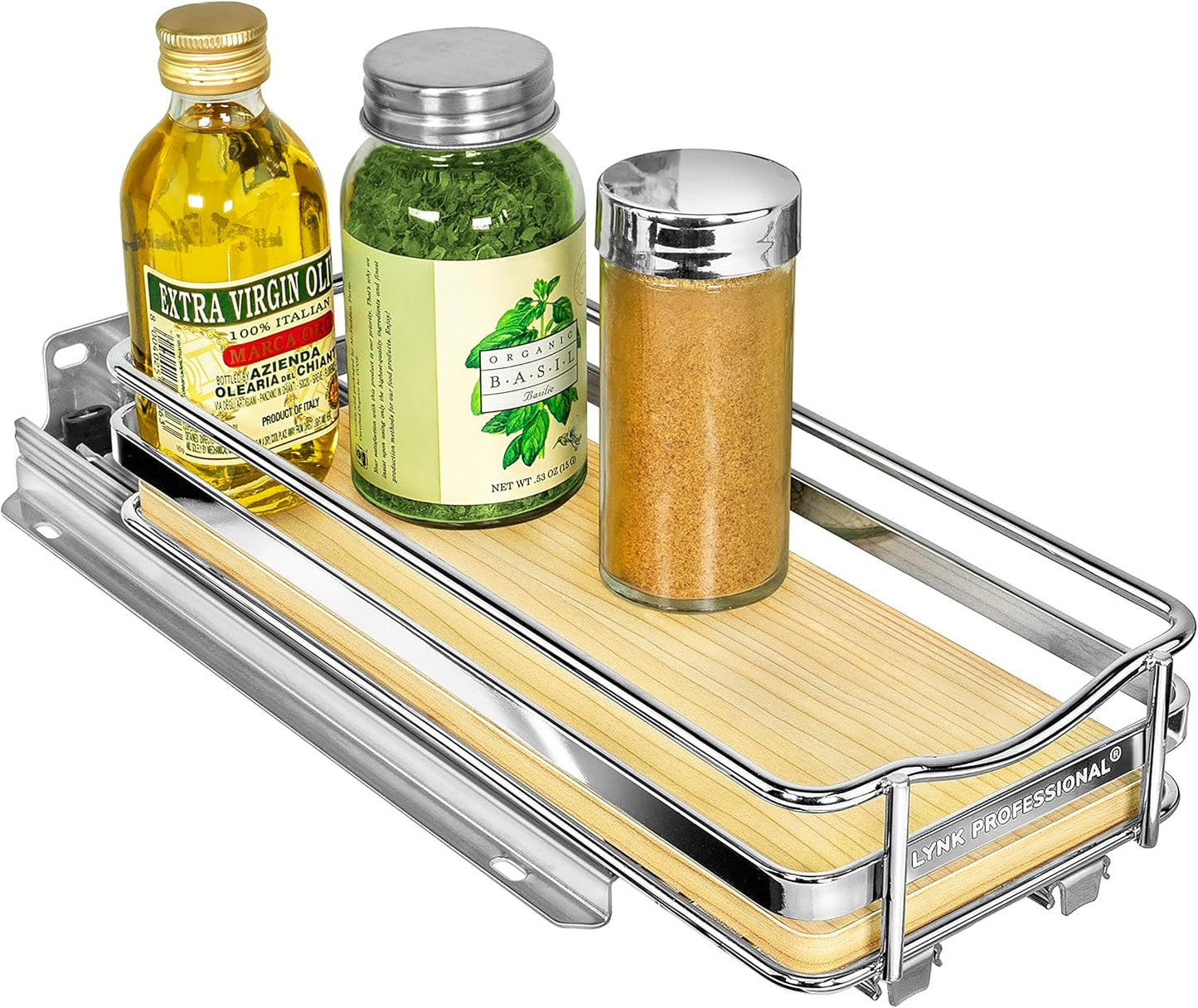 LYNK PROFESSIONAL® Pull Out Spice Rack Organizer for Inside Kitchen Cabinets - 4-1/4 inch Wide - Slide Out Drawer – Chrome Sliding Spice Cabinet Organization Shelf Racks - 2 Tier