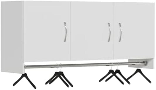 54”Wall Mounted Cabinet with Hanging Rod | 3-Door Storage Cabinet with Adjustable Shelf, Hanging Storage Cupboard for Laundry Room, Mudroom, Garage, Kitchen