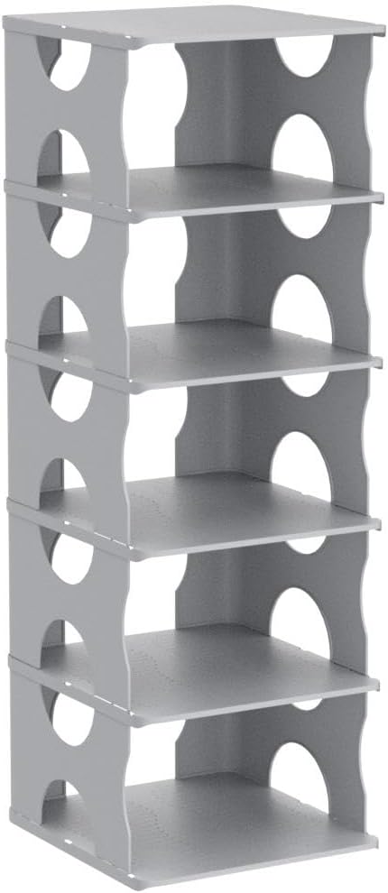 6-Tier Shoe Rack, Stackable Storage Organizer for Bedroom Entry, Adjustable Rack, Shoe Slots Shelf, Easy Tower Rack, Grey