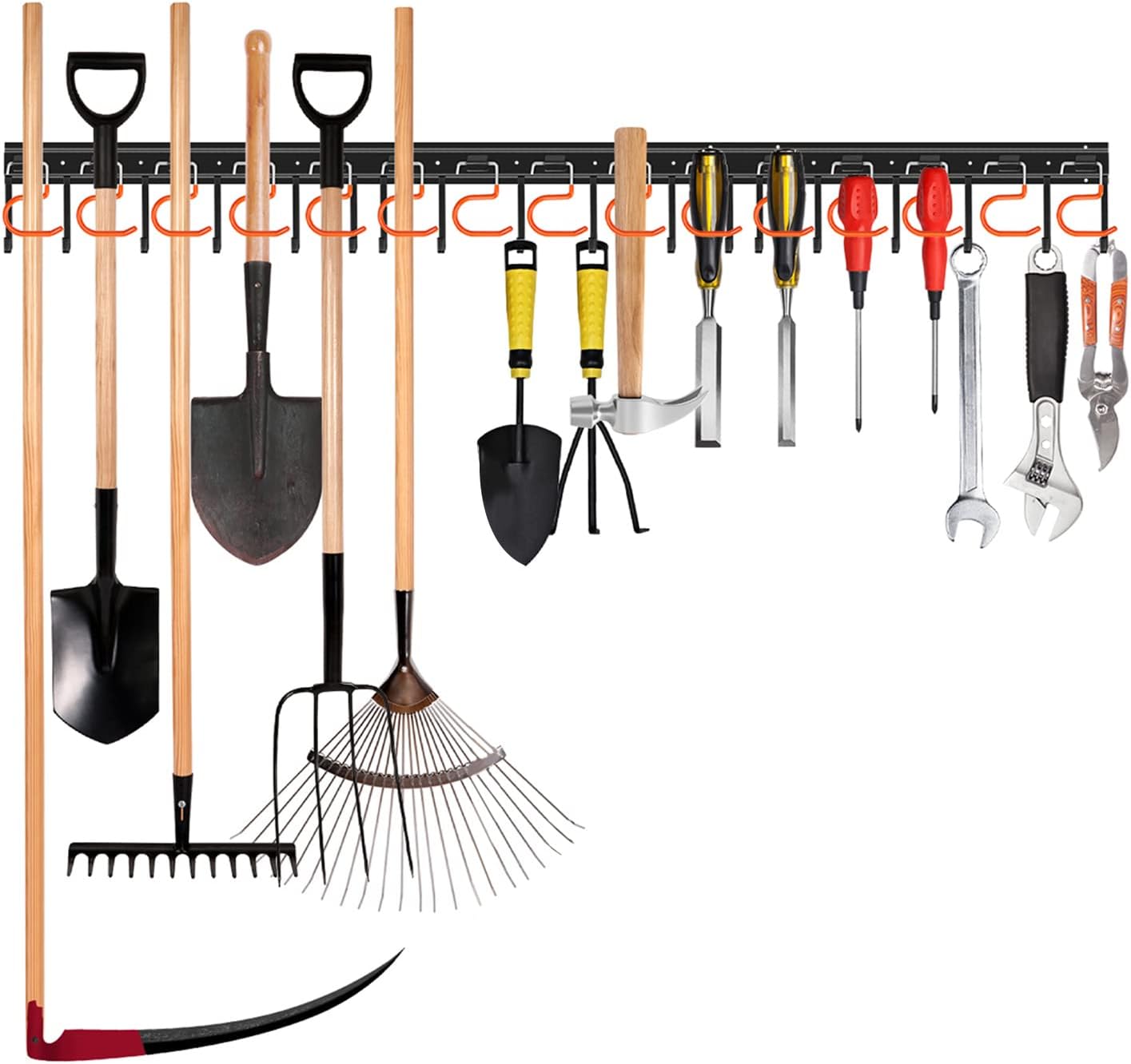 68'' All Metal Garden Tool Organizer Wall Mount Garage Organizers and Storage with Hooks Tool Hangers for Shed