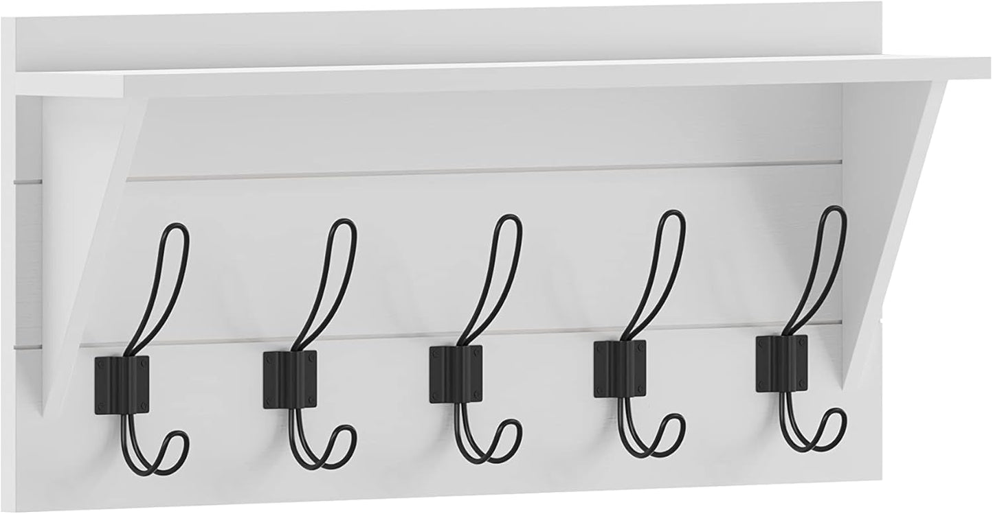 HBCY Creations 24" Wall Mounted Storage Rack - Pine Wood Construction - Black Wash - Upper Storage Shelf - 5 Hooks - Ideal for Entryway, Kitchen, Bathroom