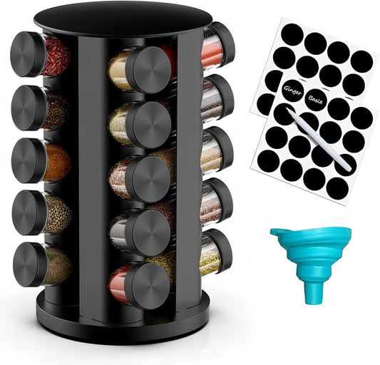 Rotating Spice Rack Organizer for Cabinet, Spice Racks Storage with 20 Jars, Spinning Spice rack for Kitchen Countertop, Spice Holder,Seasoing Storage Racks,Black