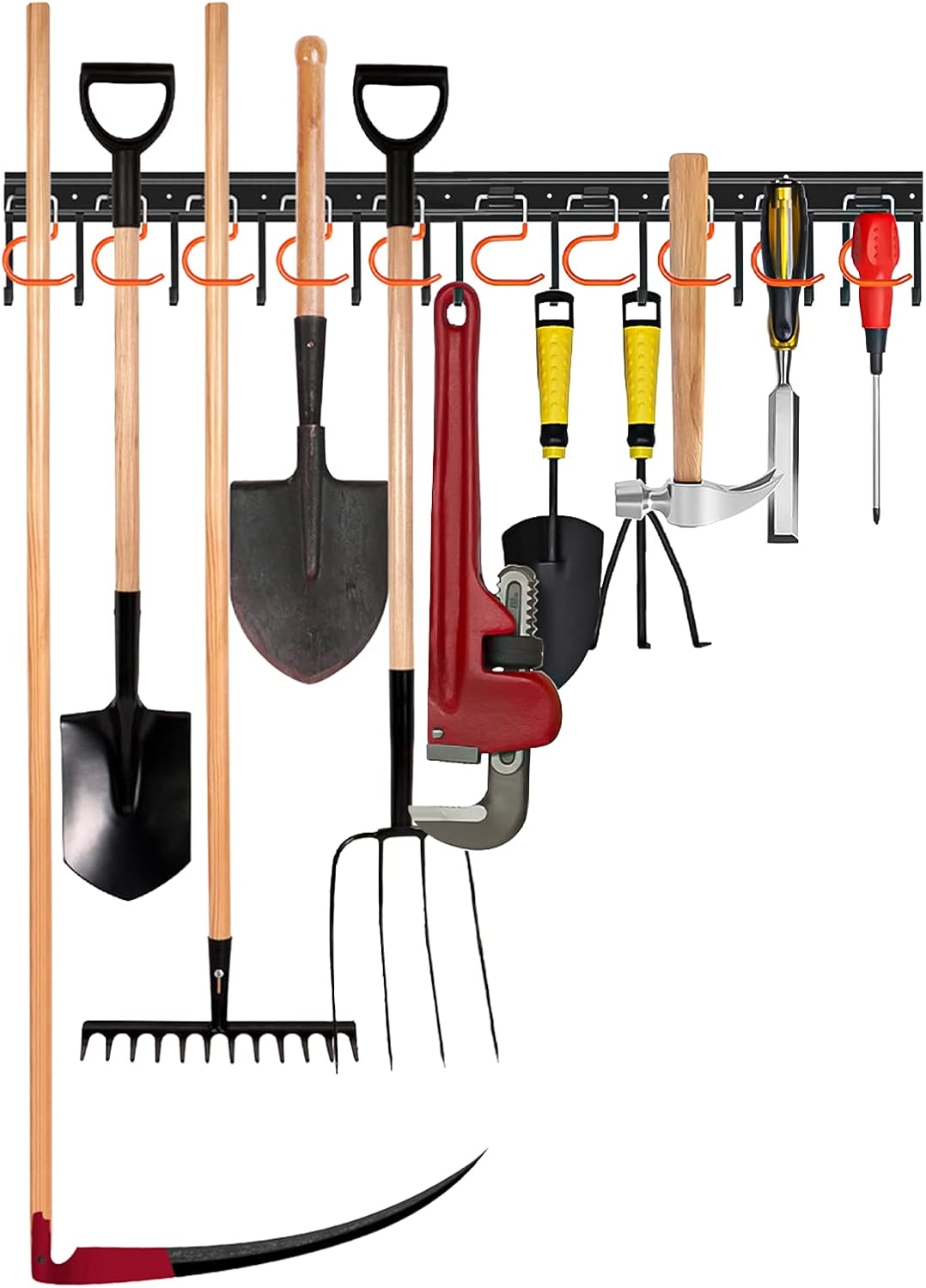 68'' All Metal Garden Tool Organizer Wall Mount Garage Organizers and Storage with Hooks Tool Hangers for Shed