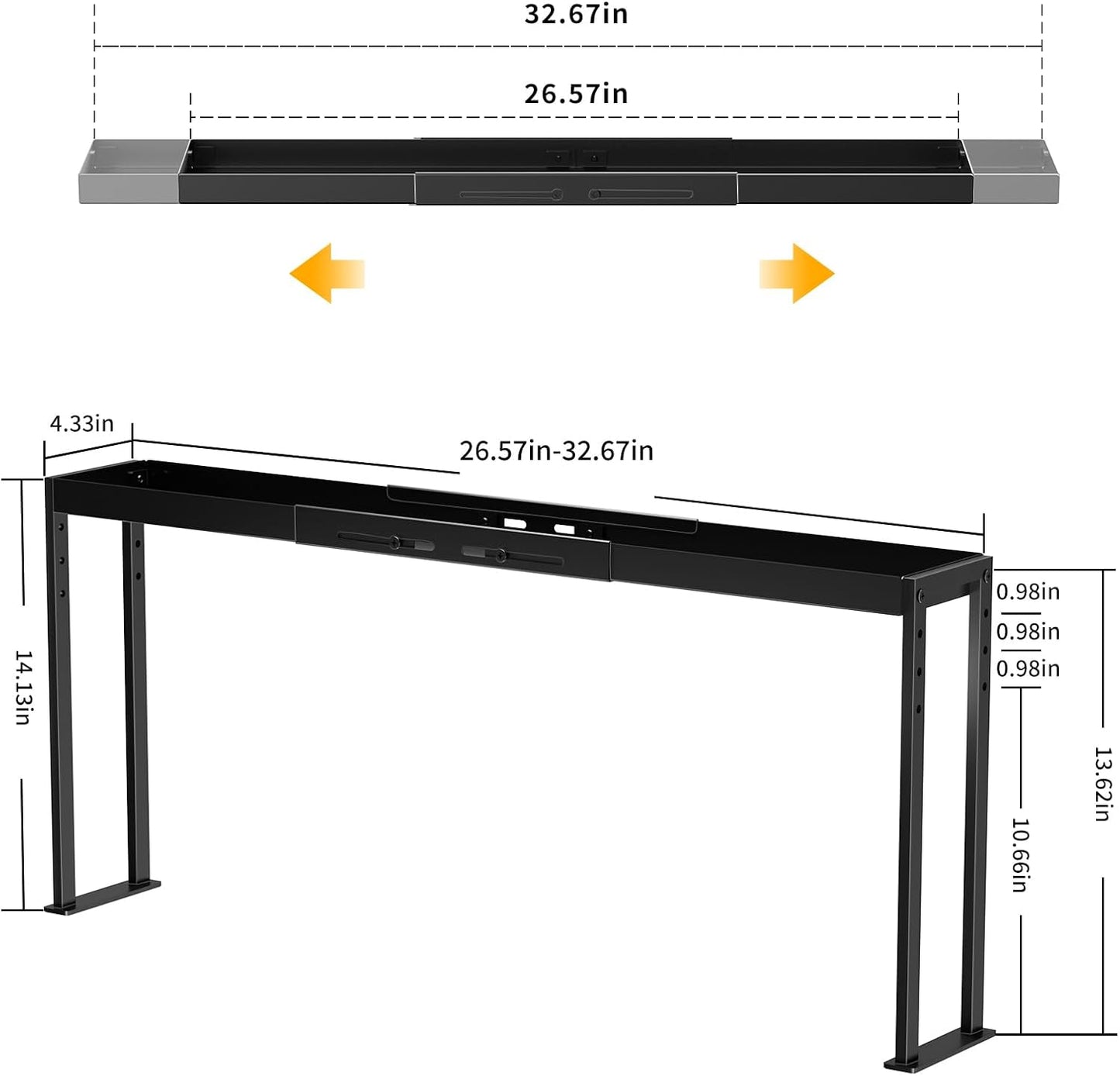 Spice Rack Shelf for Kitchen Stove, Adjustable 27 to 33 Inch Spice Rack Organizer, 4 Level Adjustable Height Stove Top Shelf for Kitchen, Over the Stove Shelf for Curved Stove, Black