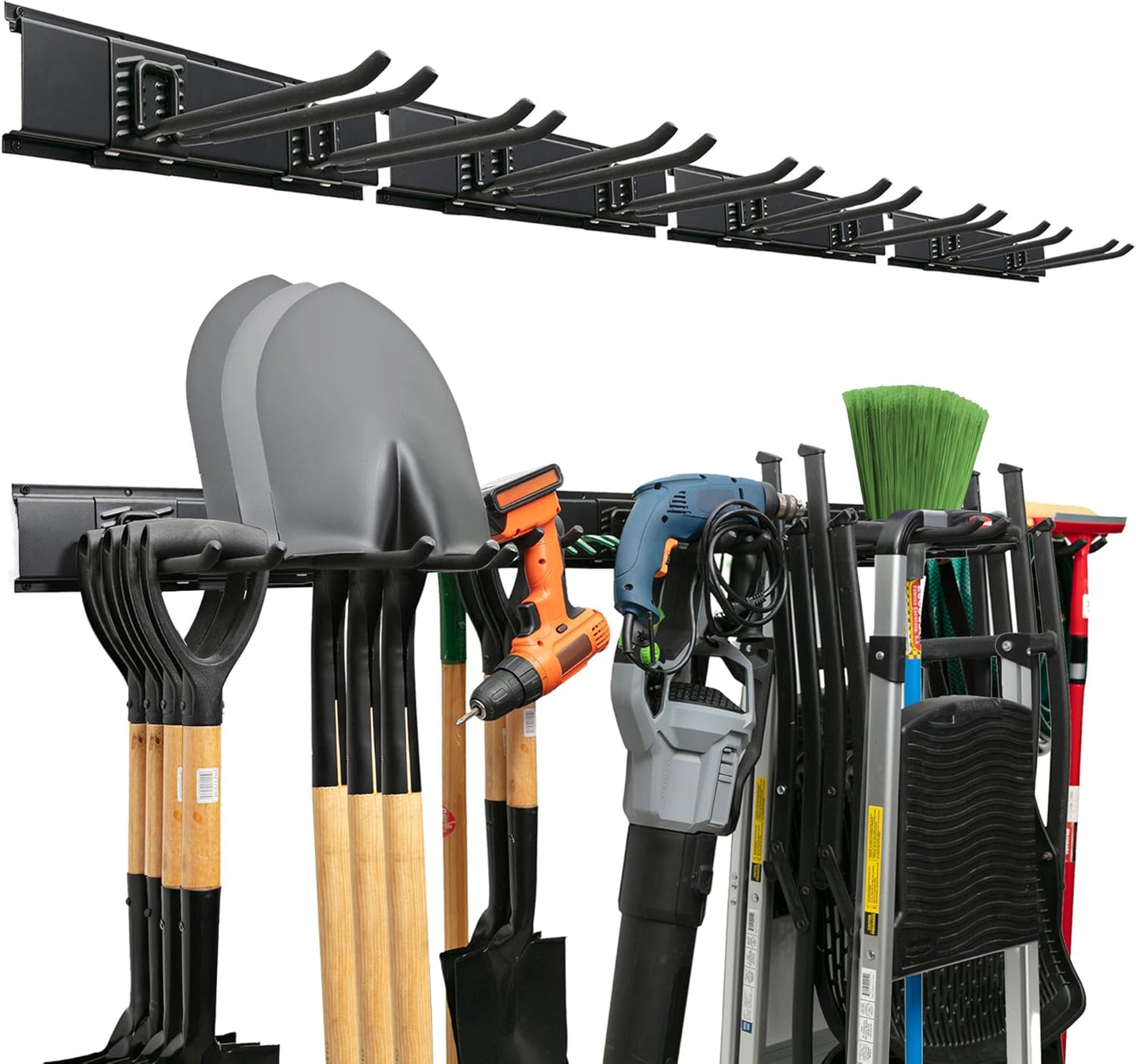 Garage Tool Organizer Wall Mount - 48 inches - Sturdy Storage Rack with Adjustable Hooks, Anti-Rust - Easy Installation, 300lbs Capacity - Garden Tool Organizer (03 Racks & 06 Hooks)