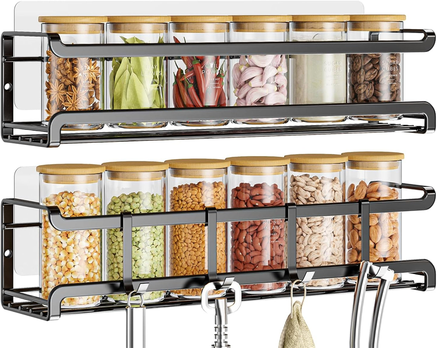 Spice Rack Wall Mounted 4 Pack,Space-Saving Spice Organizer for Spice Jars and Seasonings,Screw or Adhesive Hanging Spice Rack Organizer for Your Kitchen Cabinet,Pantry Door,11.41x2.75x2.75in