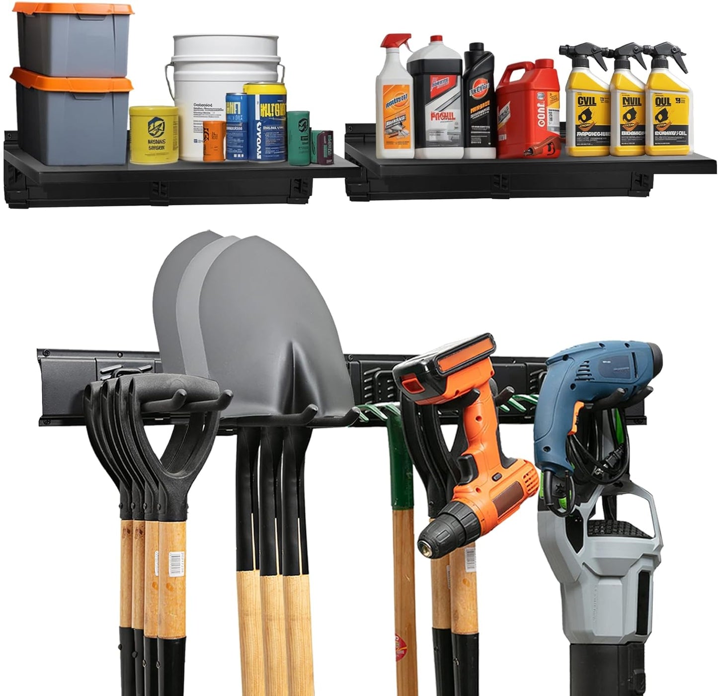 Garage Tool Organizer Wall Mount - 48 inches - Sturdy Storage Rack with Adjustable Hooks, Anti-Rust - Easy Installation, 300lbs Capacity - Garden Tool Organizer (03 Racks & 06 Hooks)