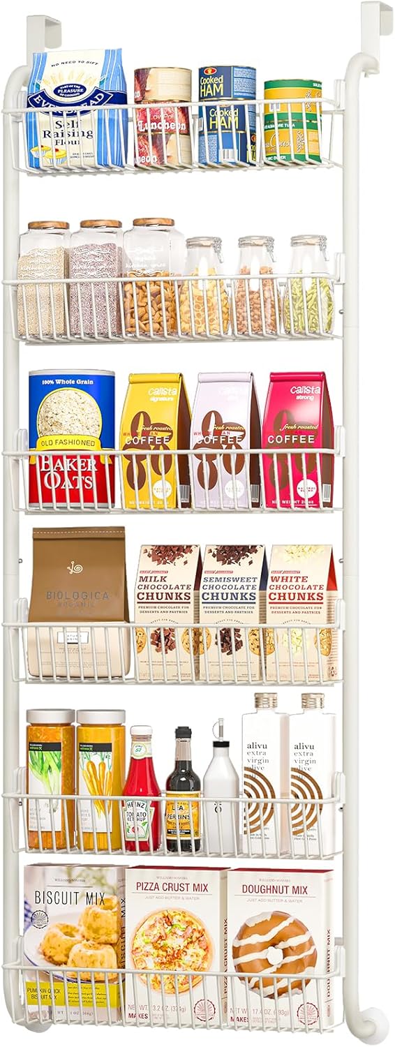 MIAOLI Over The Door Pantry Organizers and Storage, 6-Tier Spice Rack, Home & Kitchen Storage Shelves for Cabinet, Large Capacity Hanging Seasoning Organizer, Laundry Room Organization, Black