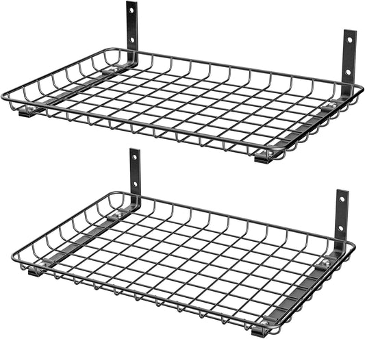 EVERHANGER Garage Wall Shelves 12x18 Inch, Wall Mounted Storage Shelf, Metal Shelf Rack, Heavy-Duty Wall Organizer 2 Pack, Black