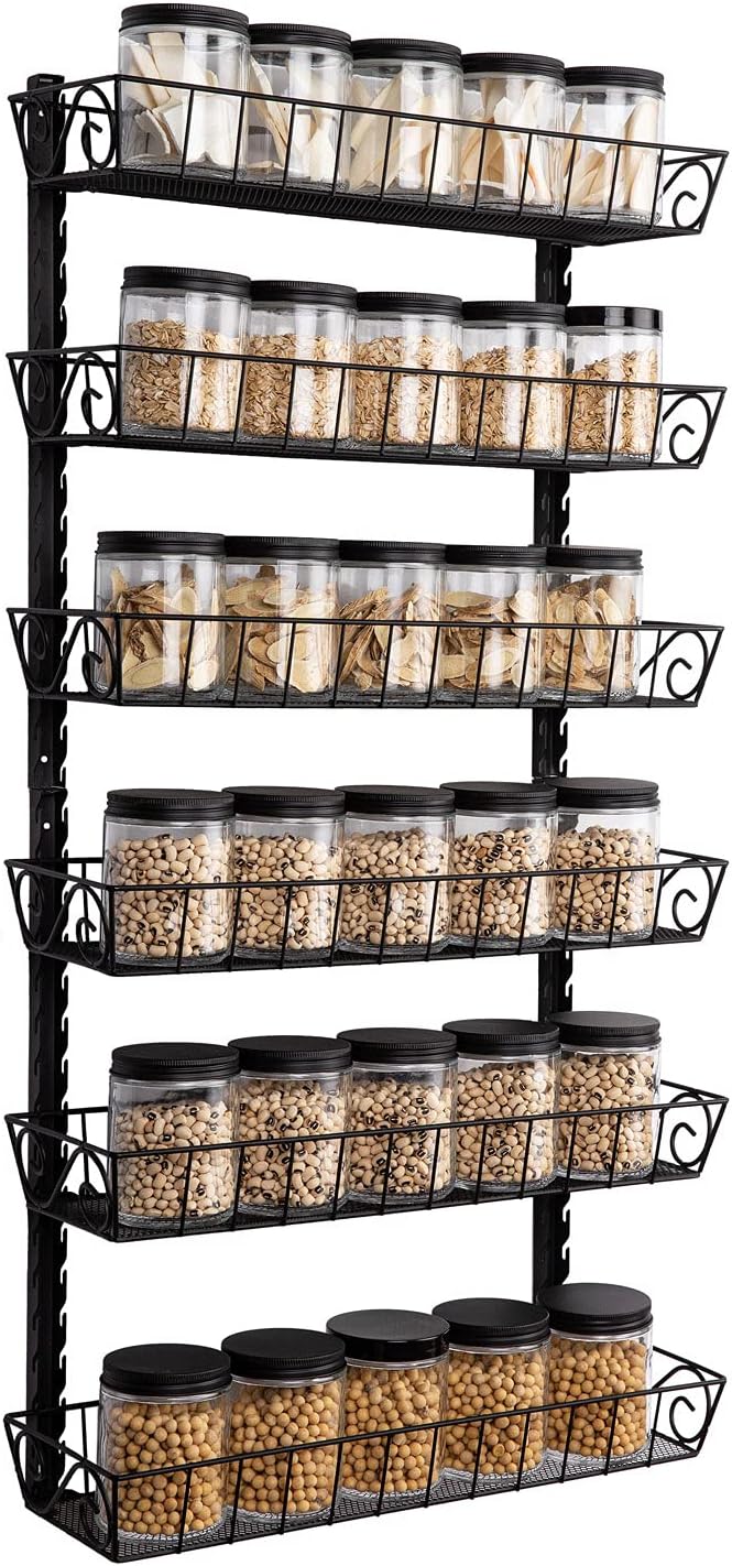 SWOMMOLY Adjustable Wall Mount Spice Rack, 3-Tier Dual-use (Multi-use) Organizer, Black
