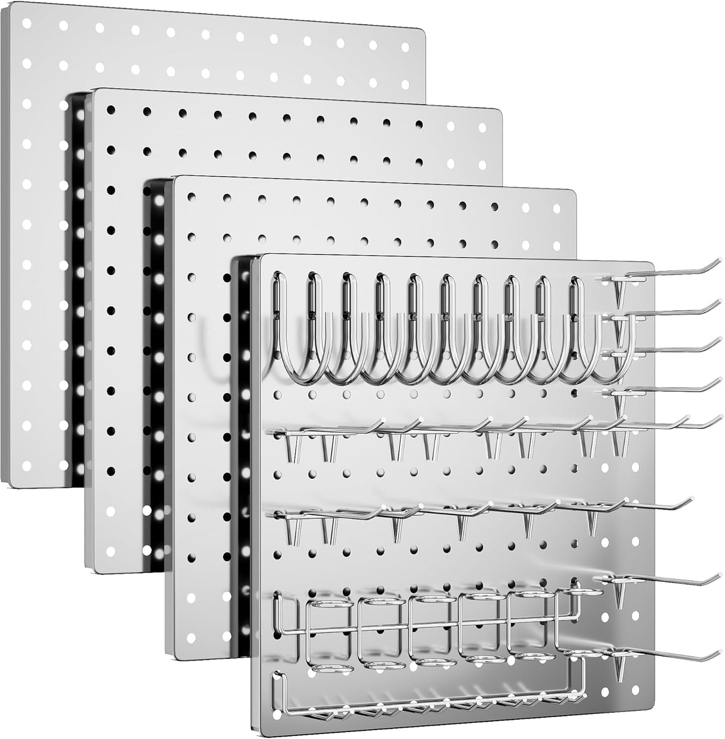 FZK Peg Board, 4 Pack Metal Pegboard Kit,Black Pegboard Wall Organizer with 32 Pcs Hooks, Peg Board for Walls Home, Garage Tool Storage, Office Organization, Kitchen, Craft Room