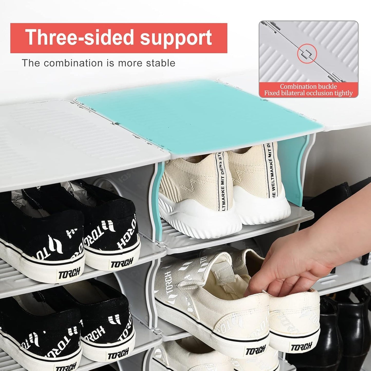 6-Tier Shoe Rack, Stackable Storage Organizer for Bedroom Entry, Adjustable Rack, Shoe Slots Shelf, Easy Tower Rack, Grey