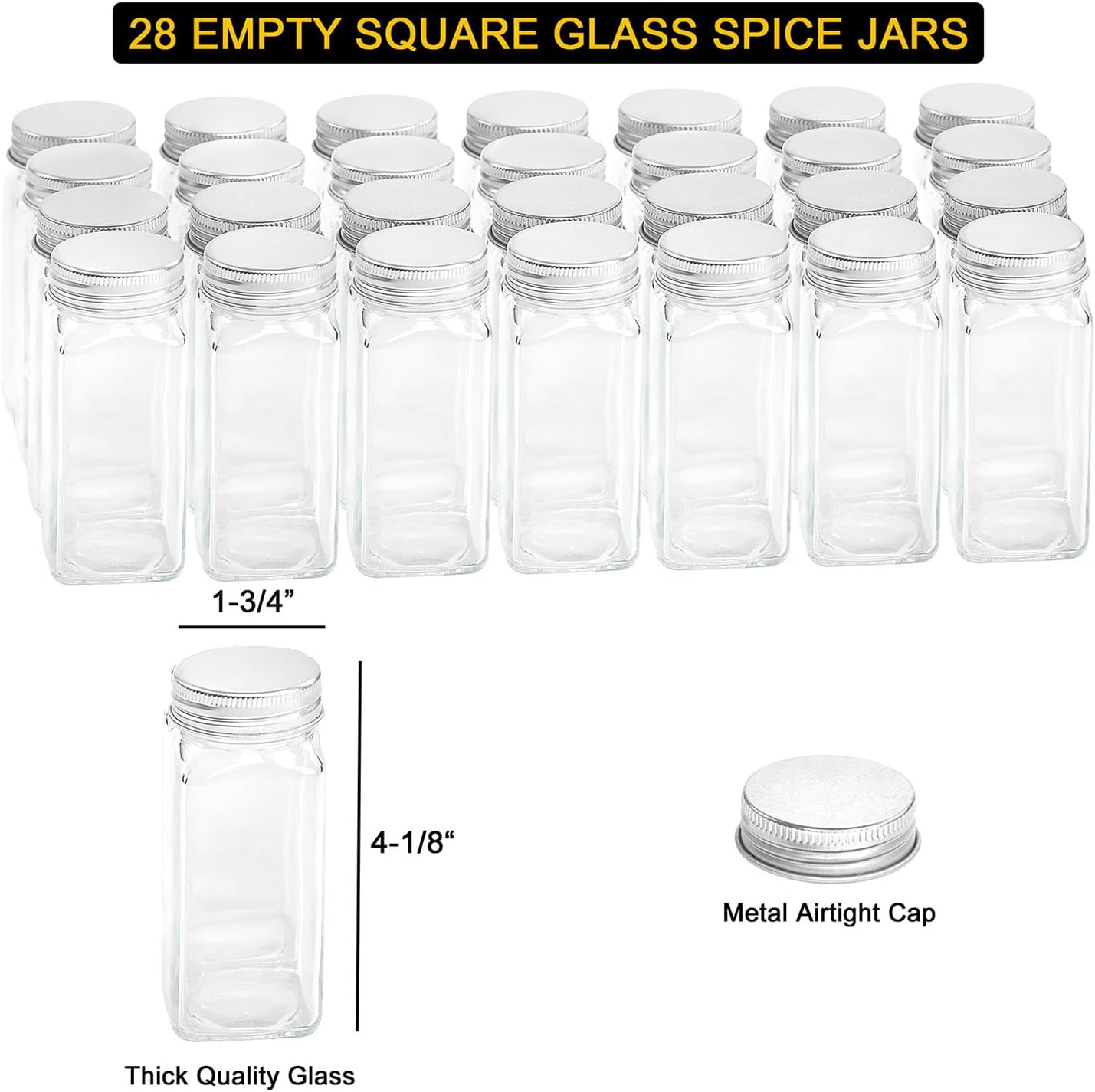 SpaceAid Spice Rack Organizer with 28 Spice Jars, 386 Spice Labels, Chalk Marker and Funnel Set for Cabinet, Countertop, Pantry, Cupboard or Door & Wall Mount - 28 Jars, 13.4" W × 10.8" H, Black