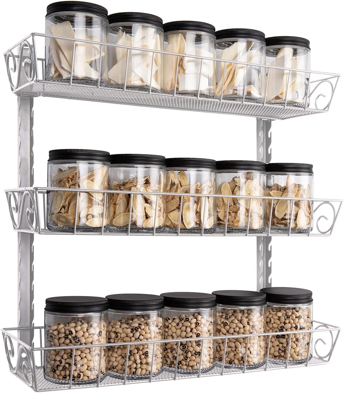 SWOMMOLY Adjustable Wall Mount Spice Rack, 3-Tier Dual-use (Multi-use) Organizer, Black