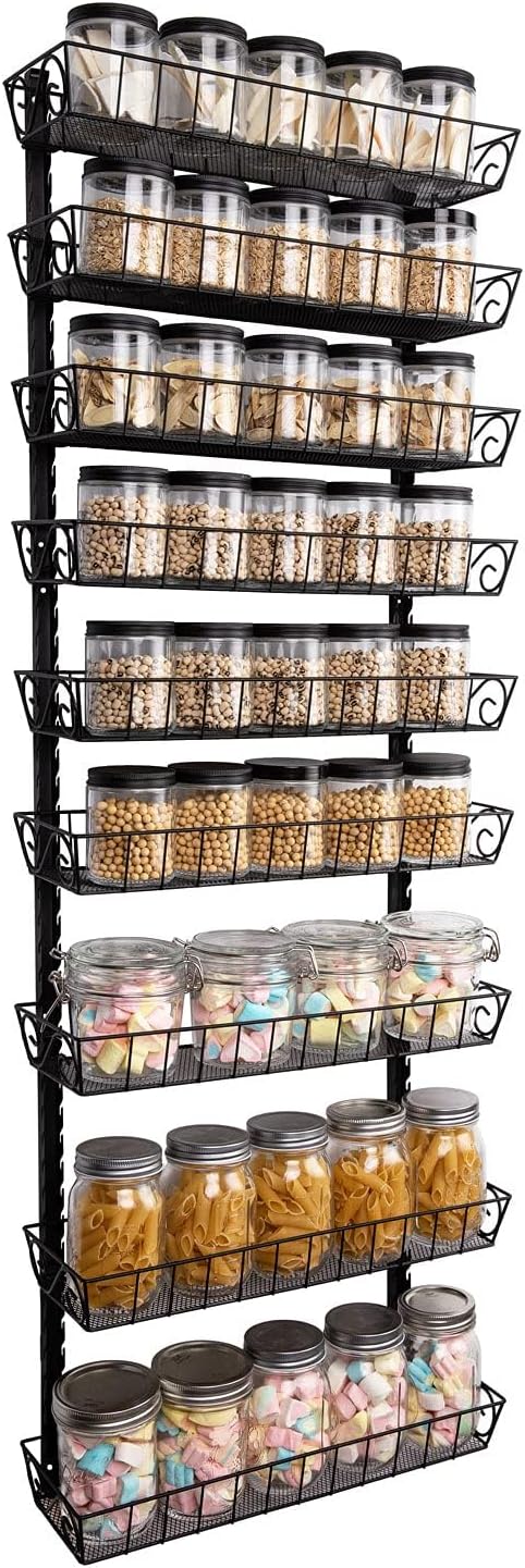 SWOMMOLY Adjustable Wall Mount Spice Rack, 3-Tier Dual-use (Multi-use) Organizer, Black