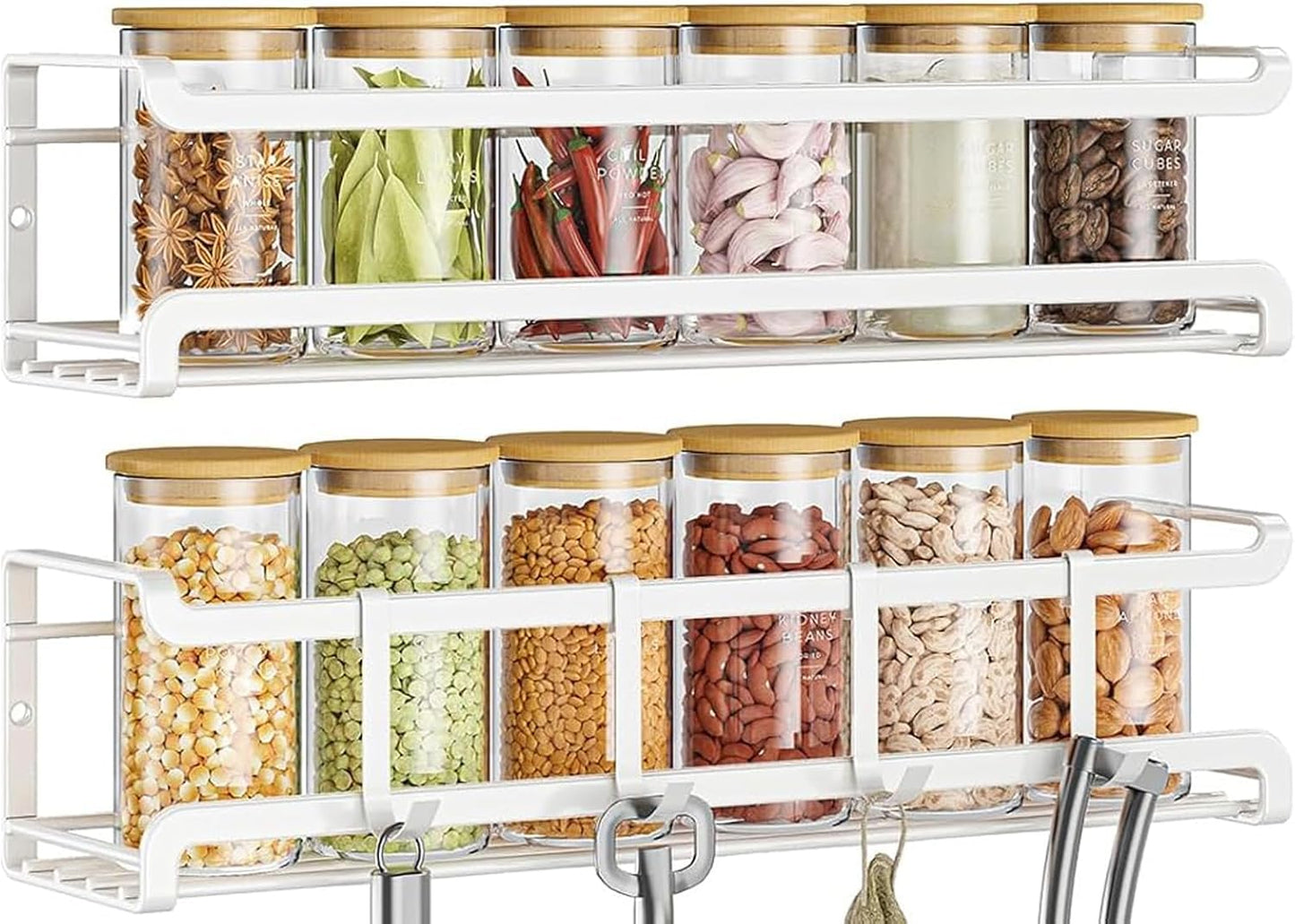 Spice Rack Wall Mounted 4 Pack,Space-Saving Spice Organizer for Spice Jars and Seasonings,Screw or Adhesive Hanging Spice Rack Organizer for Your Kitchen Cabinet,Pantry Door,11.41x2.75x2.75in