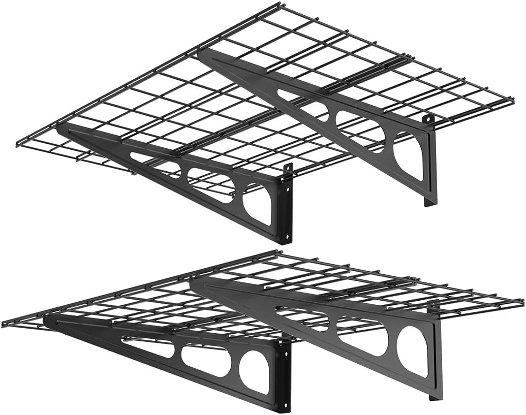 FLEXIMOUNTS 12-inch-by-72-inch Wall Shelf Garage Storage Rack Wall Mounted Floating Shelves,1x6ft ,Black, 2-Pack
