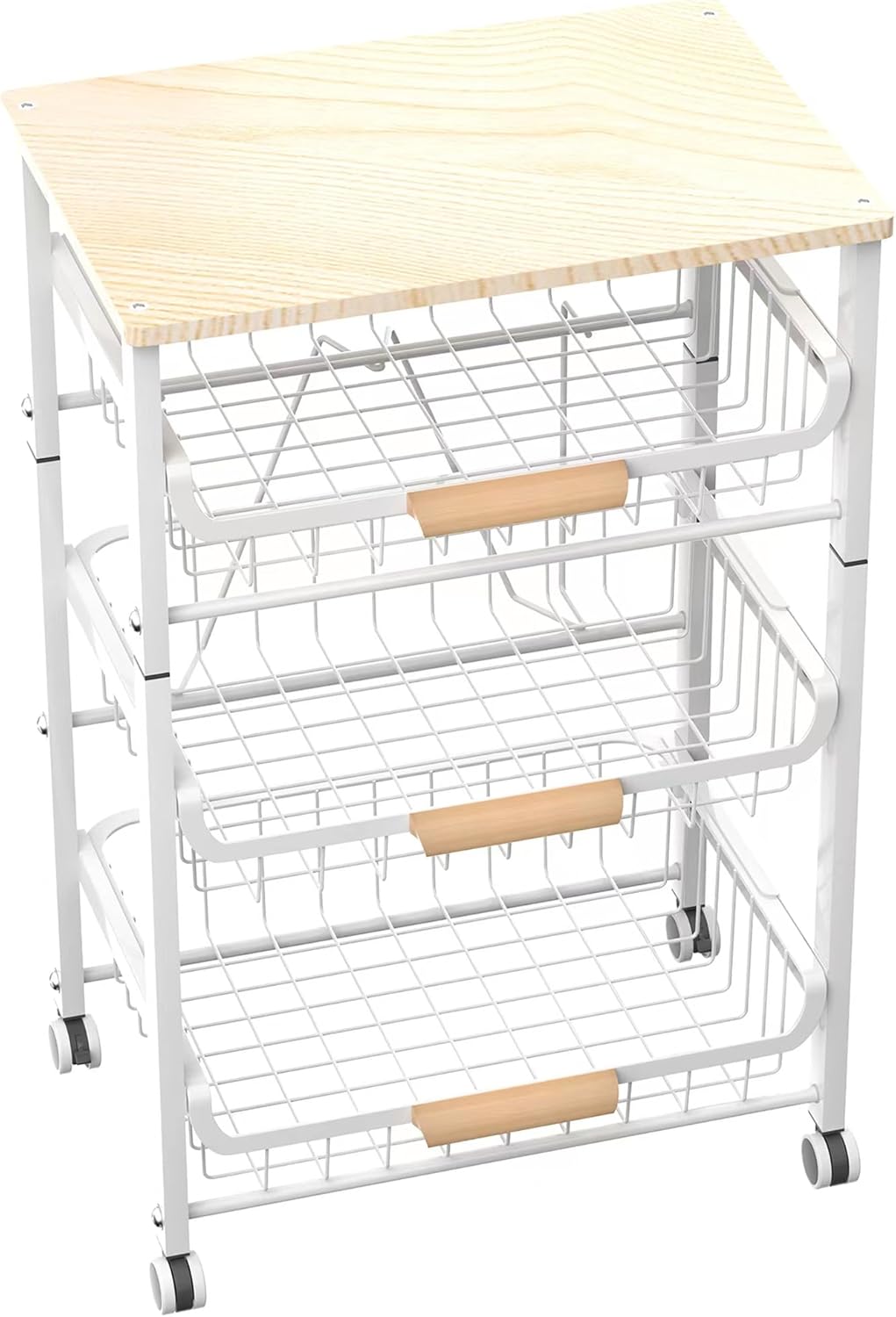 5-Layer Fruit Basket Kitchen Food Organizer and Rack, Stackable Storage Cart with Desktop, Pull-Out Hollow Metal Basket, Wheeled Sorting Rack Spice Rack, Black